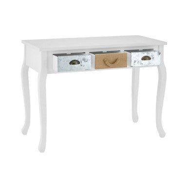 White Coastal Pinewood Console Table with Mix Material Drawer Fronts, Weymouth