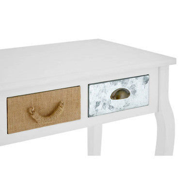 White Coastal Pinewood Console Table with Mix Material Drawer Fronts, Weymouth