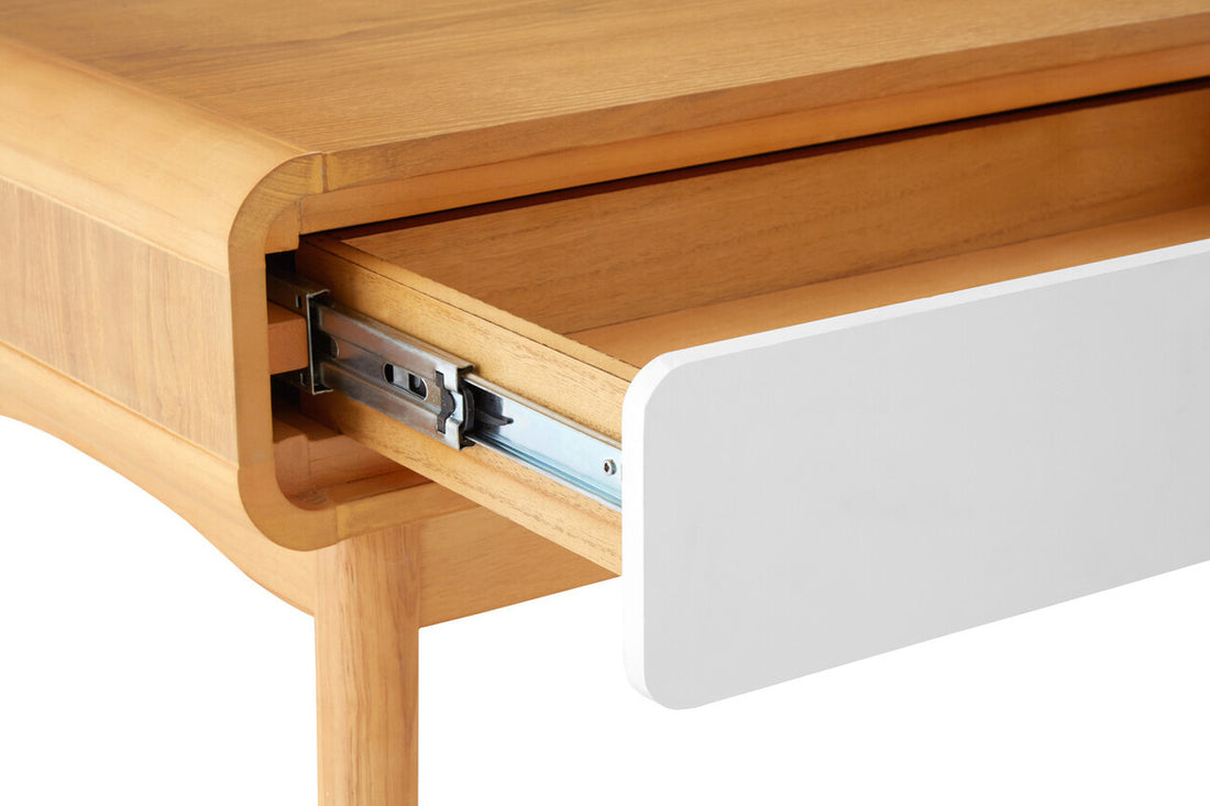 White Wood and Oak Veneer Coffee Table with 2 Drawers, Malmo