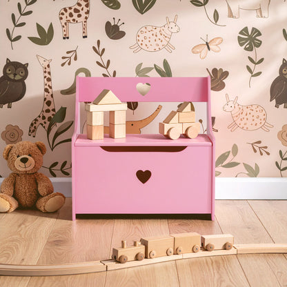 Kids Pink Heart Design Storage Box And Seat