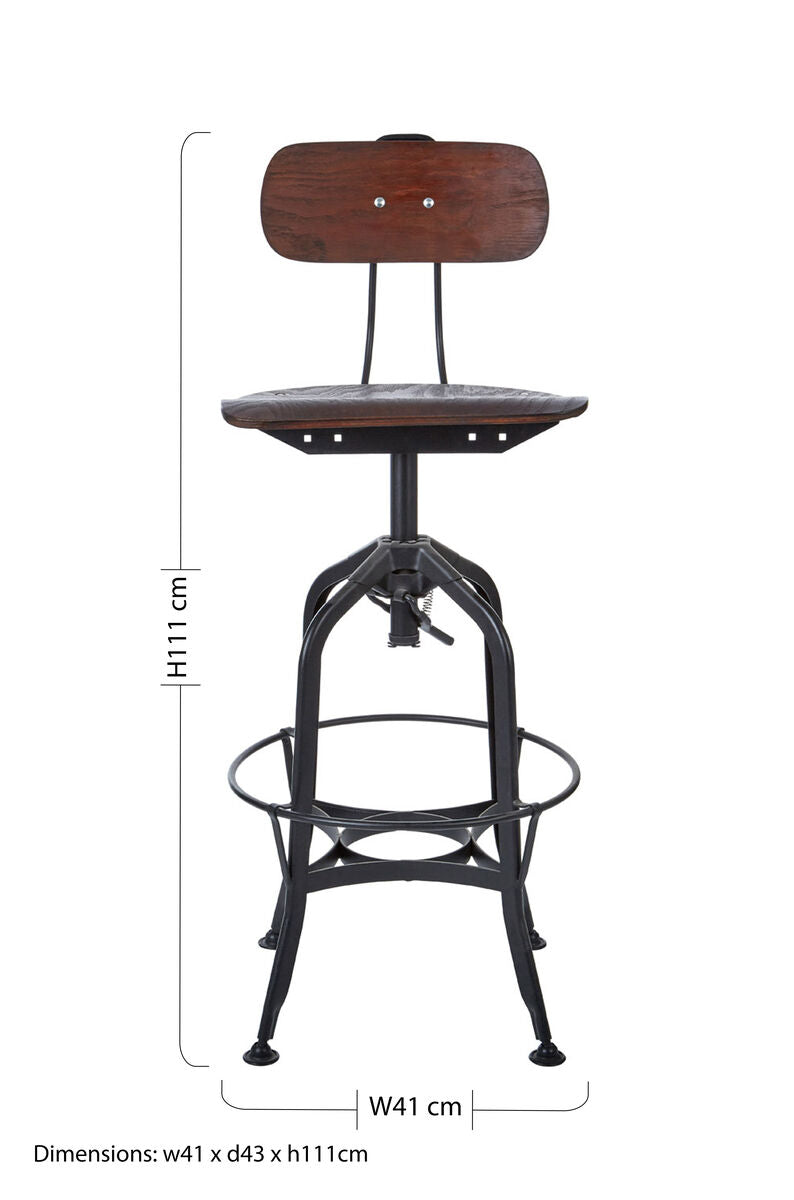 New Foundry Adjustable Wooden Seat Bar Stool