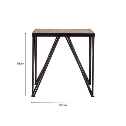 Natural Wood Top and Iron Base Square Side Table, New Foundry