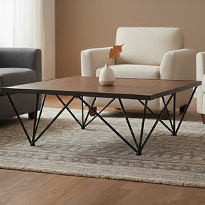 New Foundry Natural Wood and Black Metal Square Coffee Table