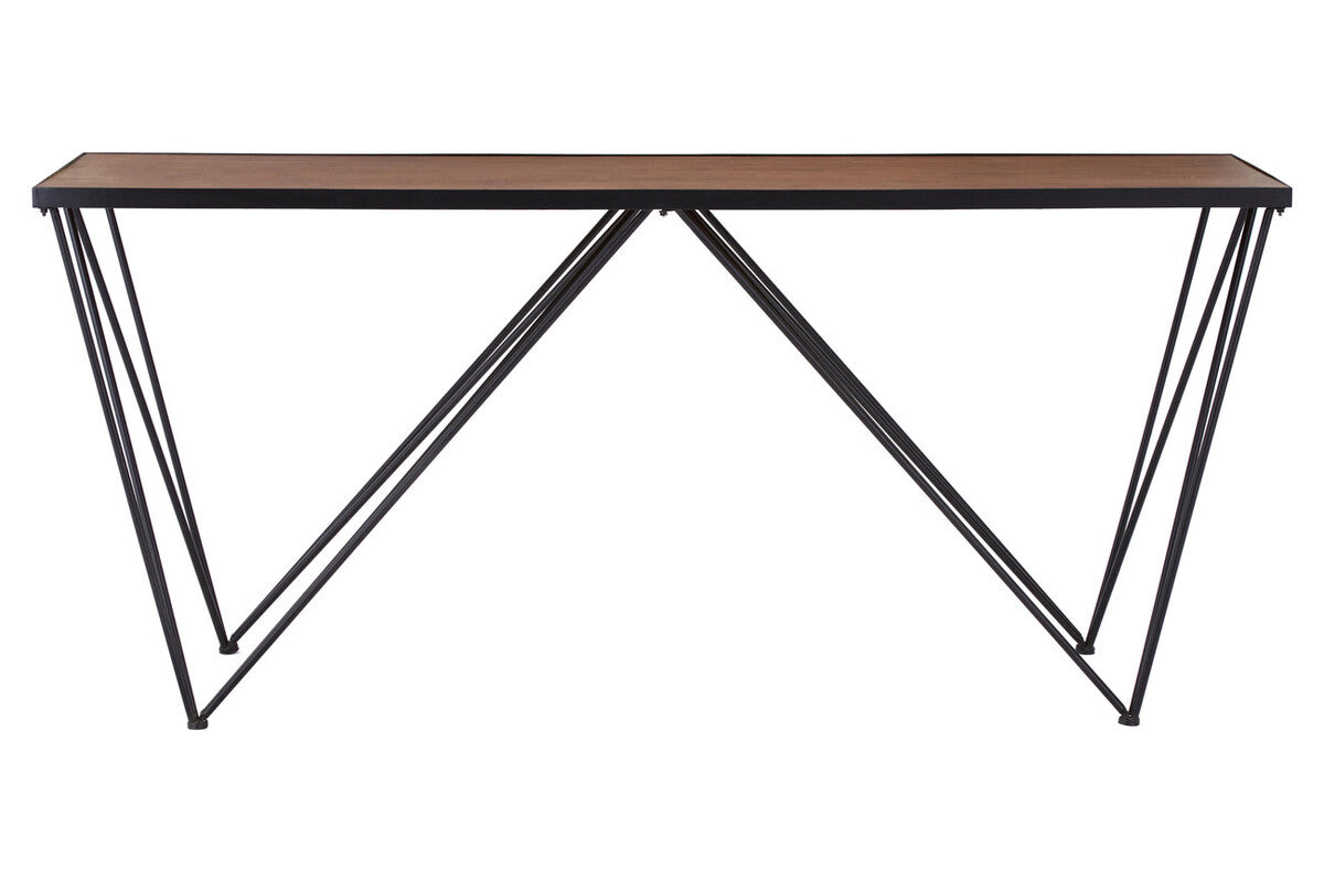 Brown Wood Top Console Table with Black Iron Legs, New Foundry