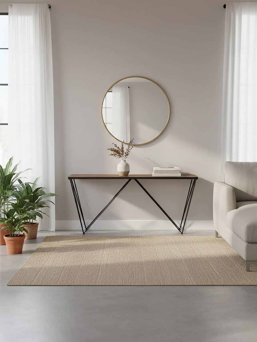 Brown Wood Top Console Table with Black Iron Legs, New Foundry