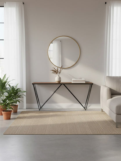 Brown Wood Top Console Table with Black Iron Legs, New Foundry