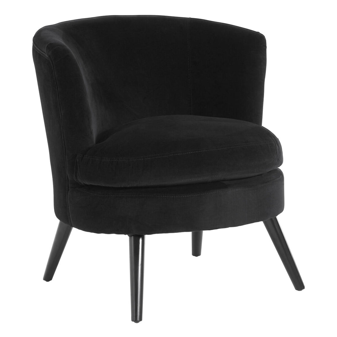 Round Plush Black Cotton Velvet Armchair