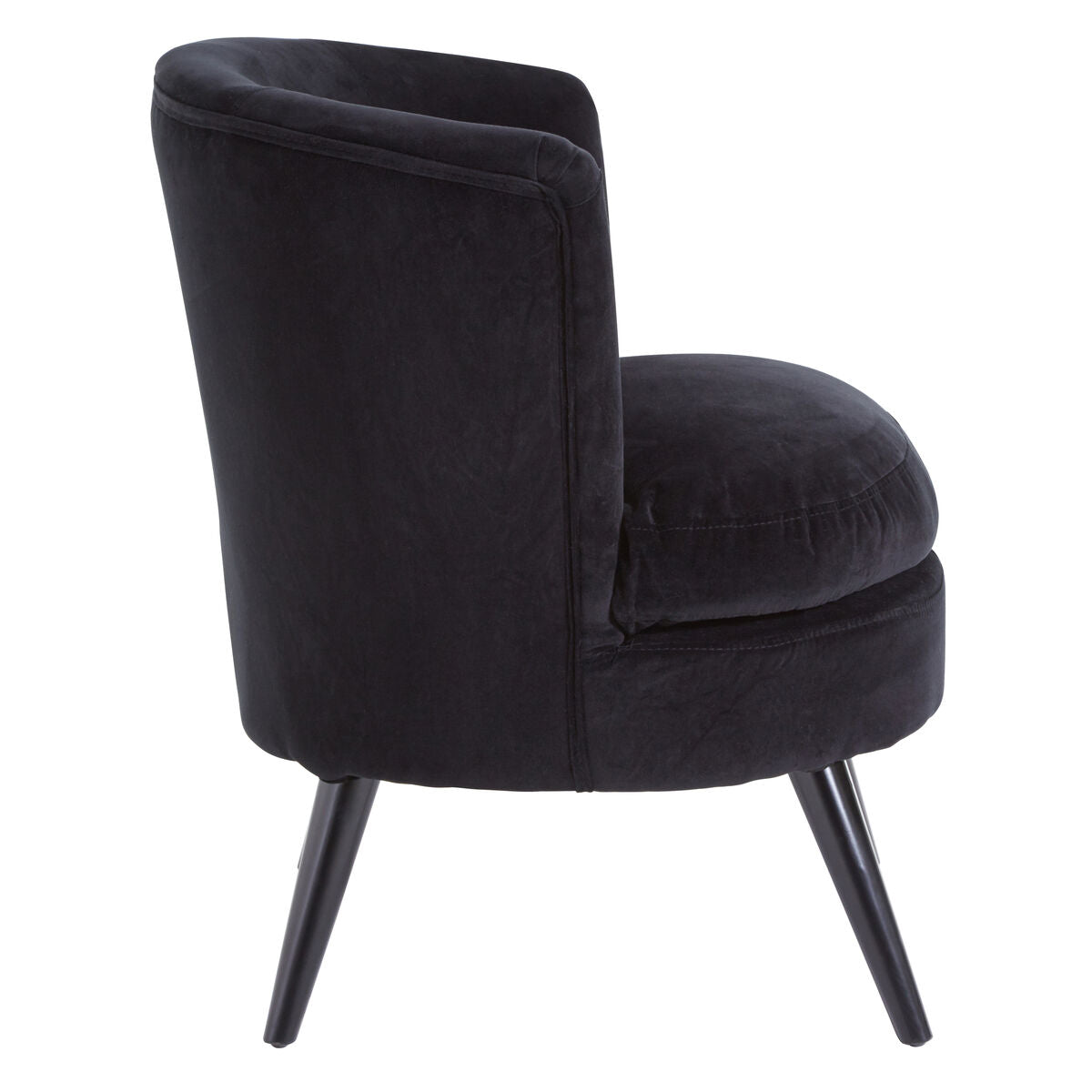 Round Plush Black Cotton Velvet Armchair