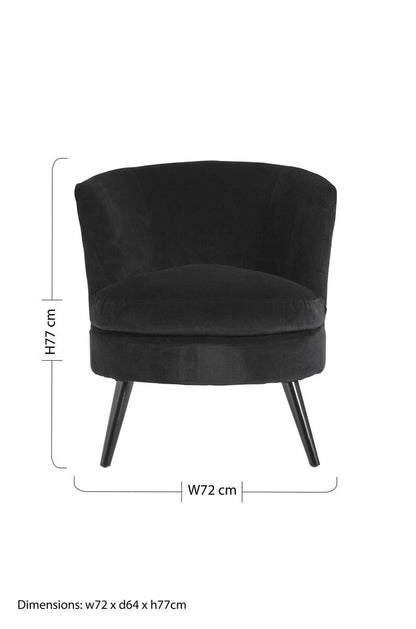 Round Plush Black Cotton Velvet Armchair
