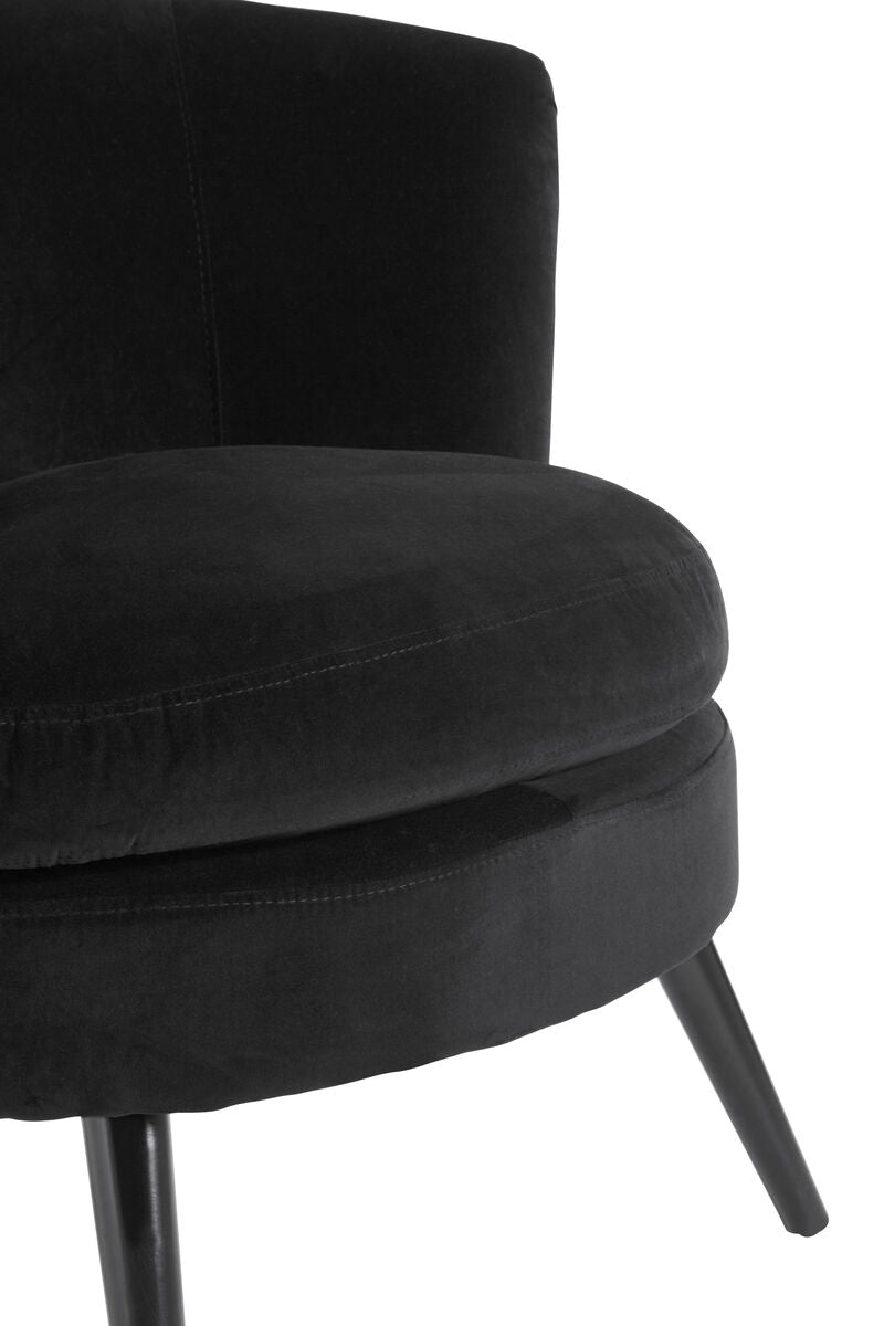 Round Plush Black Cotton Velvet Armchair