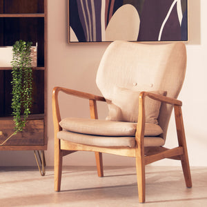 Stockholm Beige Fabric Chair with Wooden Frame