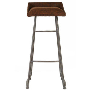 Brown Leather Effect Bar Stool | New Foundry
