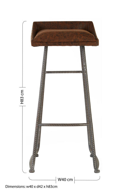 Brown Leather Effect Bar Stool | New Foundry
