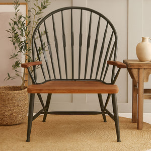 New Foundry Walnut Wood and Metal Armchair