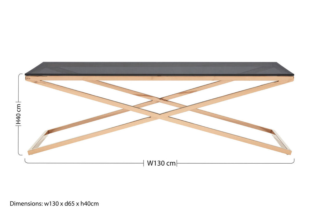 Black Glass Top and Gold Criss Cross Base Coffee Table, Montril