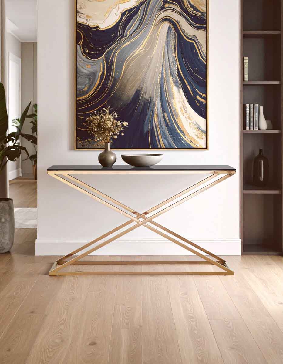 Montril Glass Top Criss Cross Console Table
