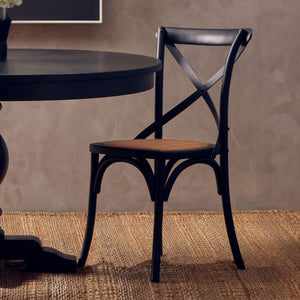 Lyon Black Oak Wood and Rattan Dining Chair