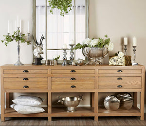 Lyon Washed Grey Oak Wood Console Table with Drawers