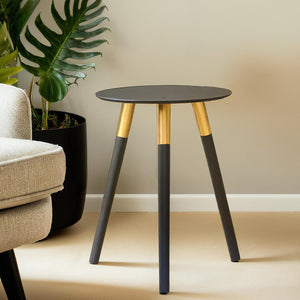 Nostra Black Oak Veneer Round Side Table with Gold Trim