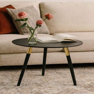 Nostra Black Oak Veneer Round Coffee Table with Gold Trim
