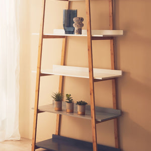 Nostra White and Natural Bamboo 5 Tier Shelf Unit