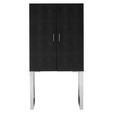 Black cabinet with silver legs on a white background