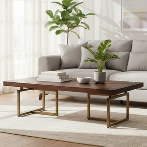 Brando Acacia Veneer Coffee Table with Antique Brass Finish Legs