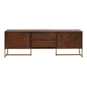 Brando Acacia Veneer Media Unit with Antique Brass Finish Legs