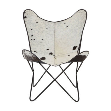 Butterfly chair with a cowhide seat on a white background