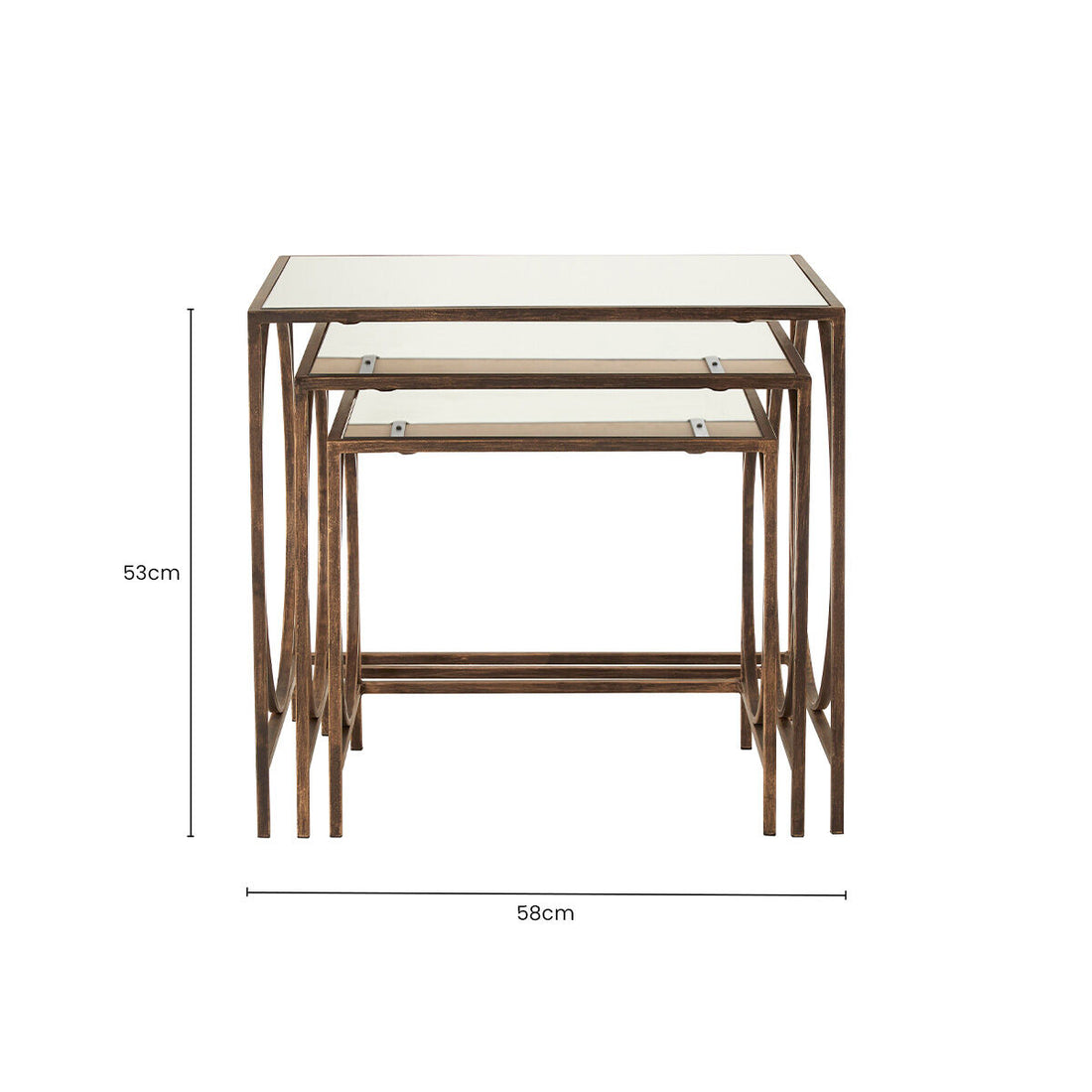 Mirrored Glass Top Nest of 3 Tables with Bronze Finish Metal Frame, Avantis
