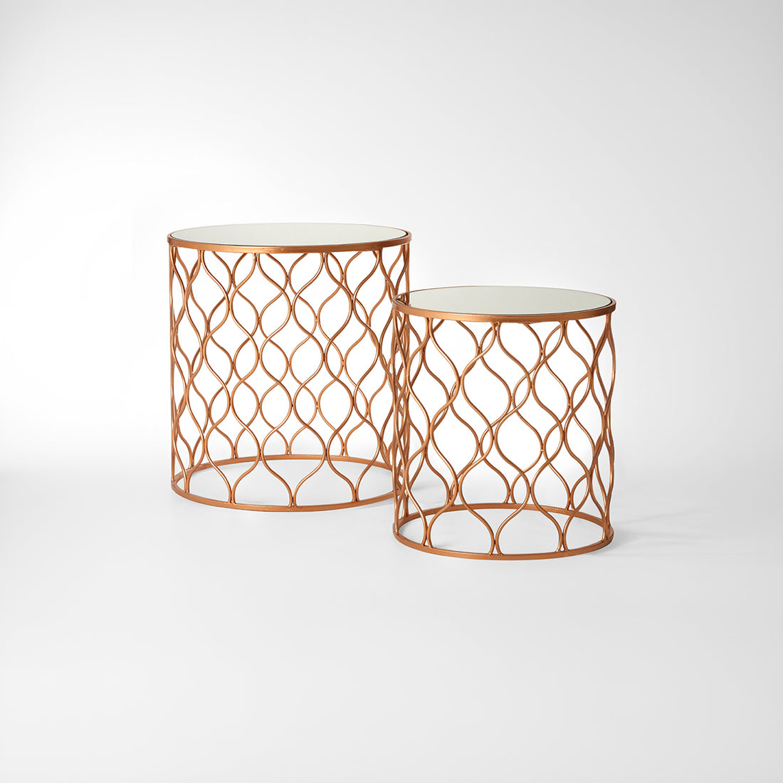 Avantis Set Of Two Mirrored Top Copper Tables