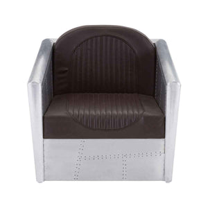 Avro Brown Leather Effect and Aluminium Armchair