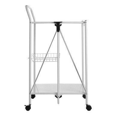 Metal rolling cart with a white background