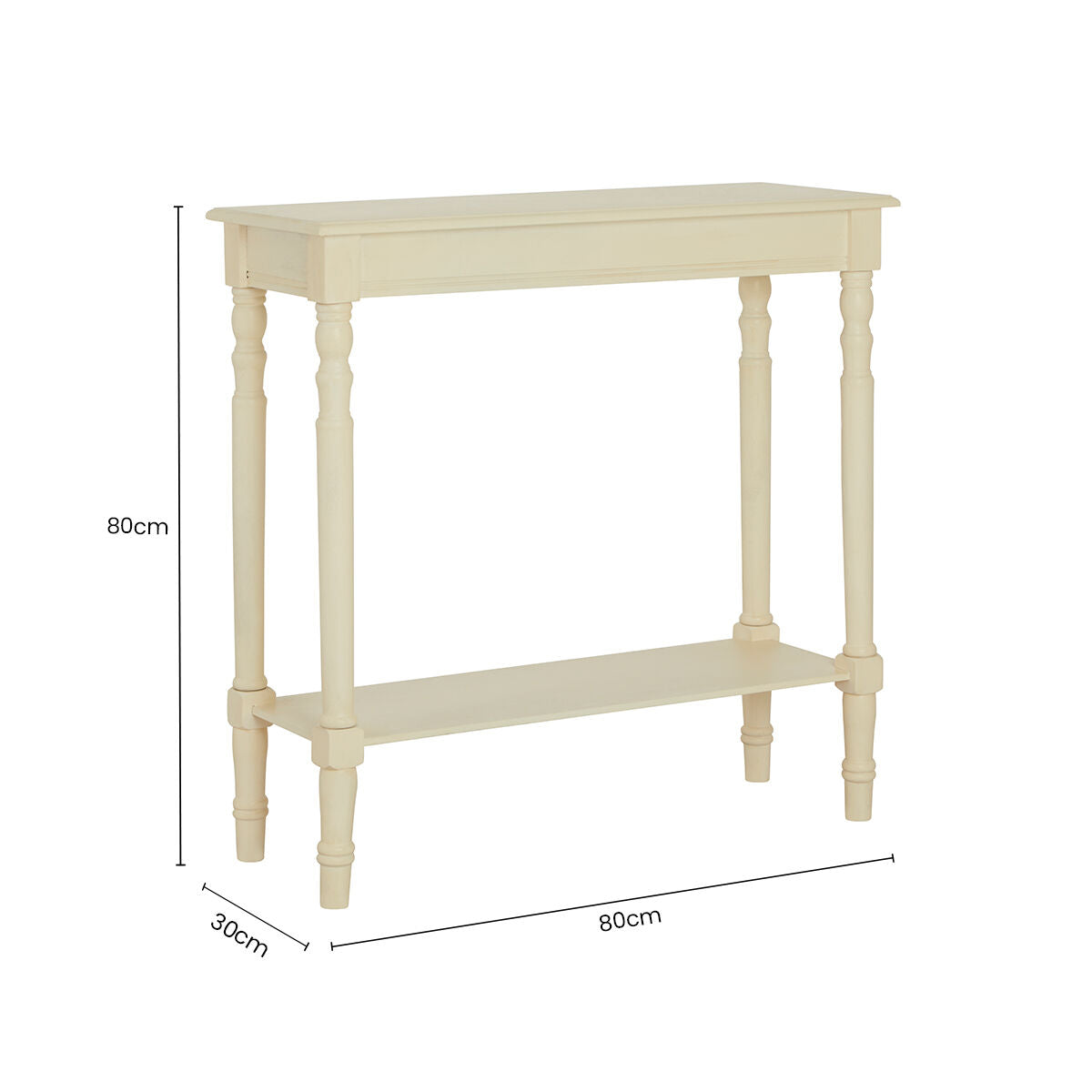 White Pine Wood Ivory Rectangular Console Table, Heritage