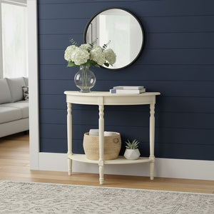 Heritage Ivory Wooden Half Moon Console Table with Lower Shelf