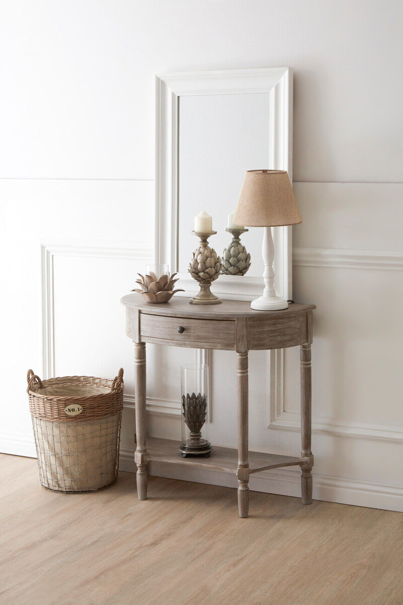 Natural Wash Half Moon Wooden Console Table with Storage Drawer, Heritage
