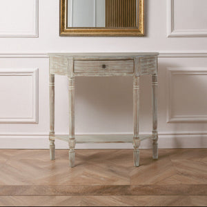 Heritage Natural Wash Half Moon One Drawer Console Table