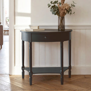 Black Pine Wood Half Moon One Drawer Black Console Table, Heritage