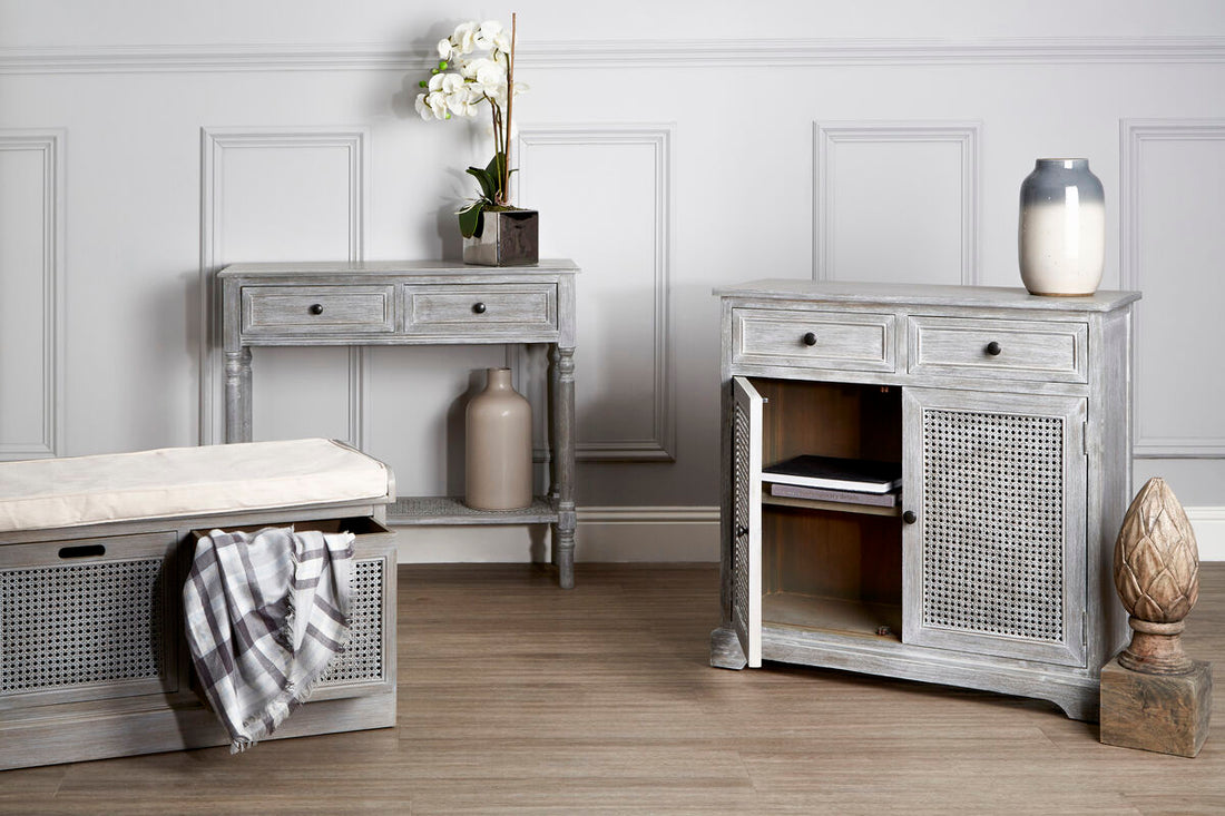 Heritage Grey Wash Lattice Door Cabinet