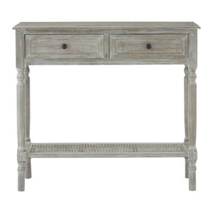 Heritage Grey Wash Wooden 2 Drawer Console Table with Lower Shelf