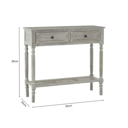 Grey Wash Pine Wood 2 Drawer Rectangular Console Table, Heritage