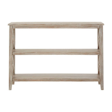 Light wooden console table on a white background