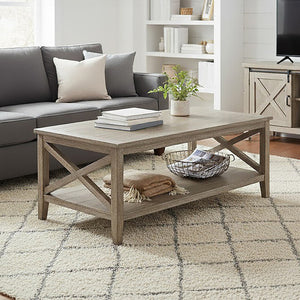 Heritage Natural Wash Wooden Coffee Table with Lower Shelf