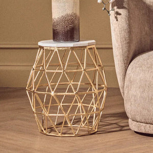 Templar White Marble and Gold Finish Side Table