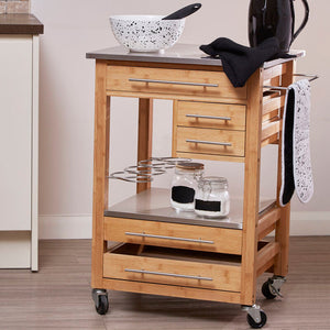 Harlow Natural Bamboo 4 Drawer Kitchen Trolley