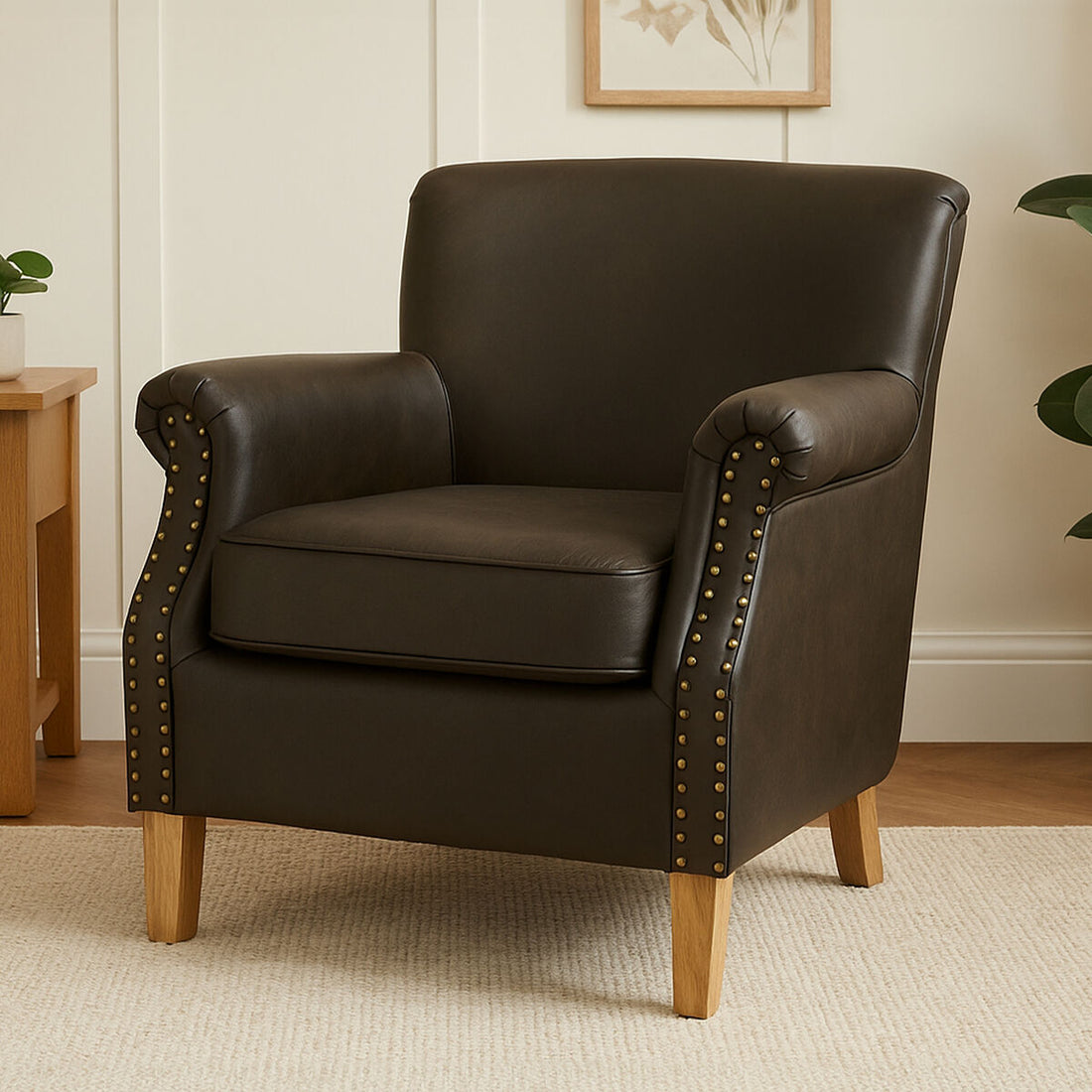 Trinity Brown Leather Effect Armchair
