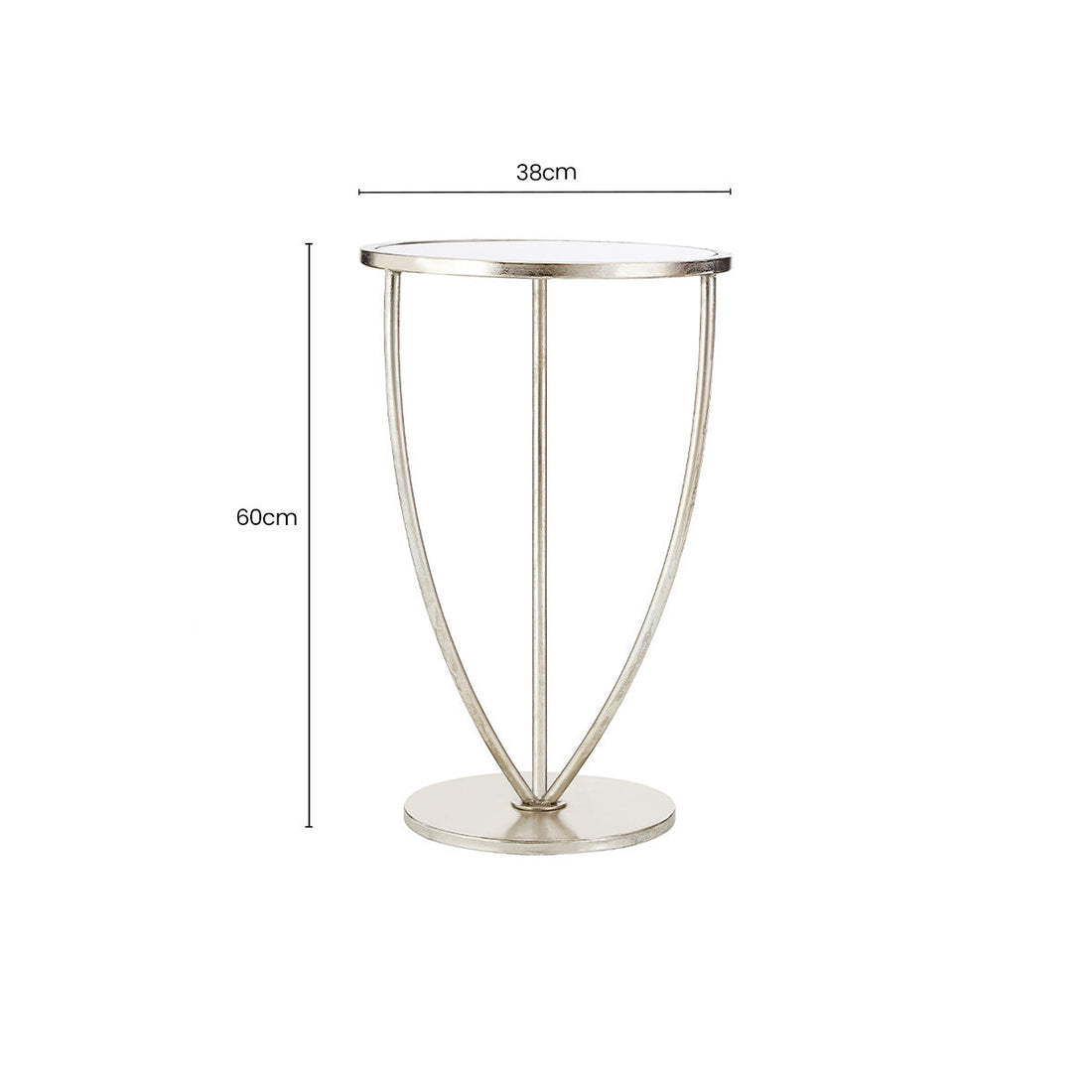 Mirrored Glass Top Side Table with Bowed Silver Metal Legs, Marcia