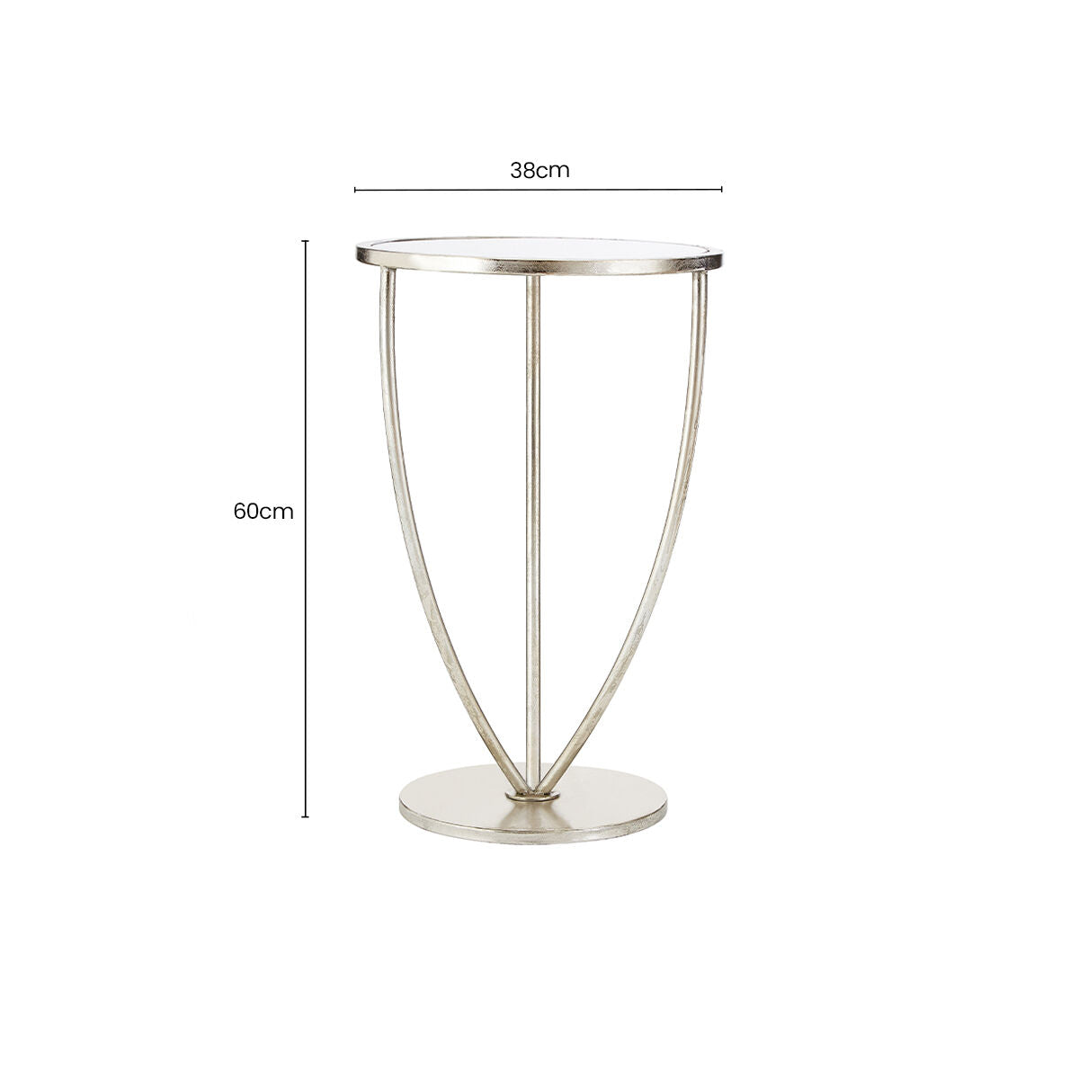 Mirrored Glass Top Side Table with Bowed Silver Metal Legs, Marcia