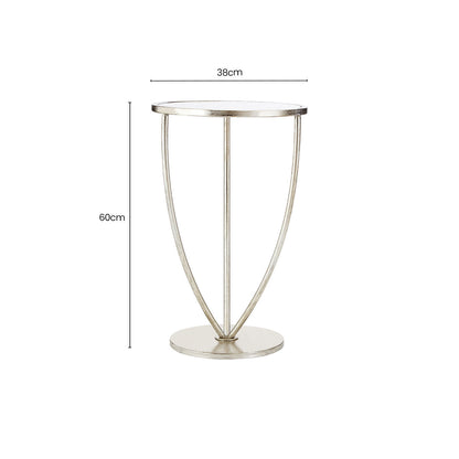 Mirrored Glass Top Side Table with Bowed Silver Metal Legs, Marcia