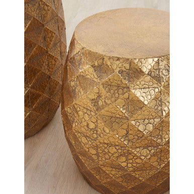 Reza Set Of 2 Antique Gold Finish Textured Stools And Tables